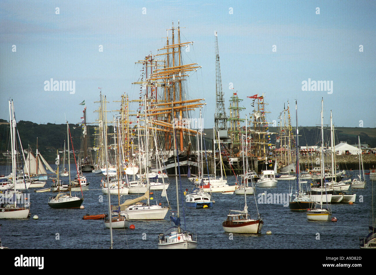 Tall Ships in Falmouth Harbour Cornwall Inghilterra REGNO UNITO Foto Stock