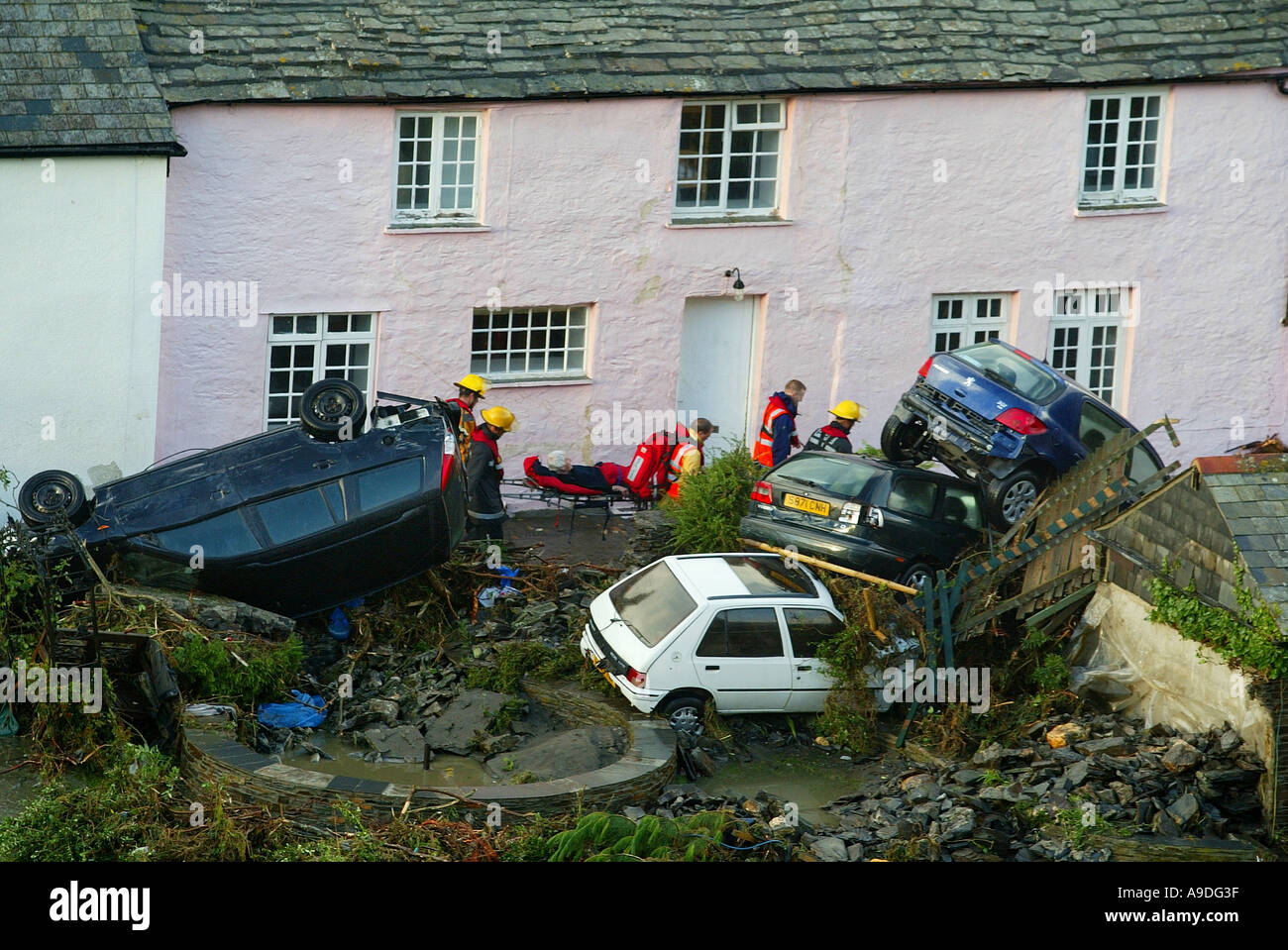 Boscastle nel North Cornwall Regno Unito dopo che essa è stata colpita da inondazioni Foto Stock