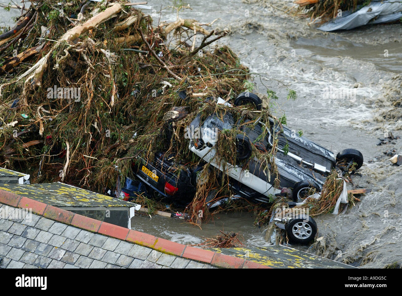 Boscastle nel North Cornwall Regno Unito dopo che essa è stata colpita da inondazioni Foto Stock