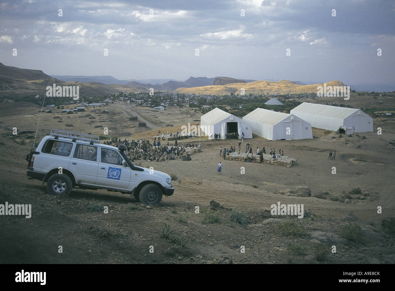 Unione Europea della distribuzione alimentare attraverso delle Nazioni Unite in Etiopia Sekota Foto Stock
