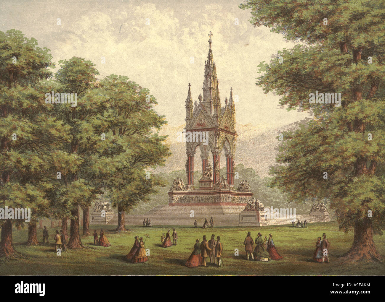 Chromolithograph dell'Albert Memorial, Hyde Park, Londra da Kronheim, 1868 Foto Stock