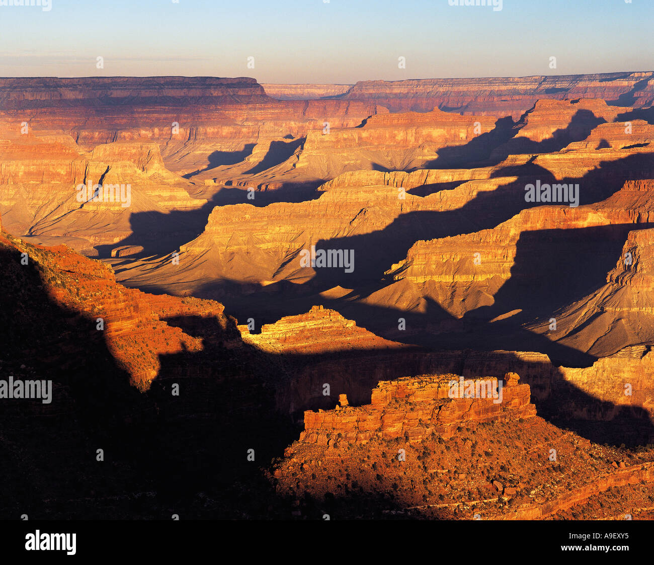 Grand Canyon dal South Rim in drammatica luce alba Arizona USA Foto Stock