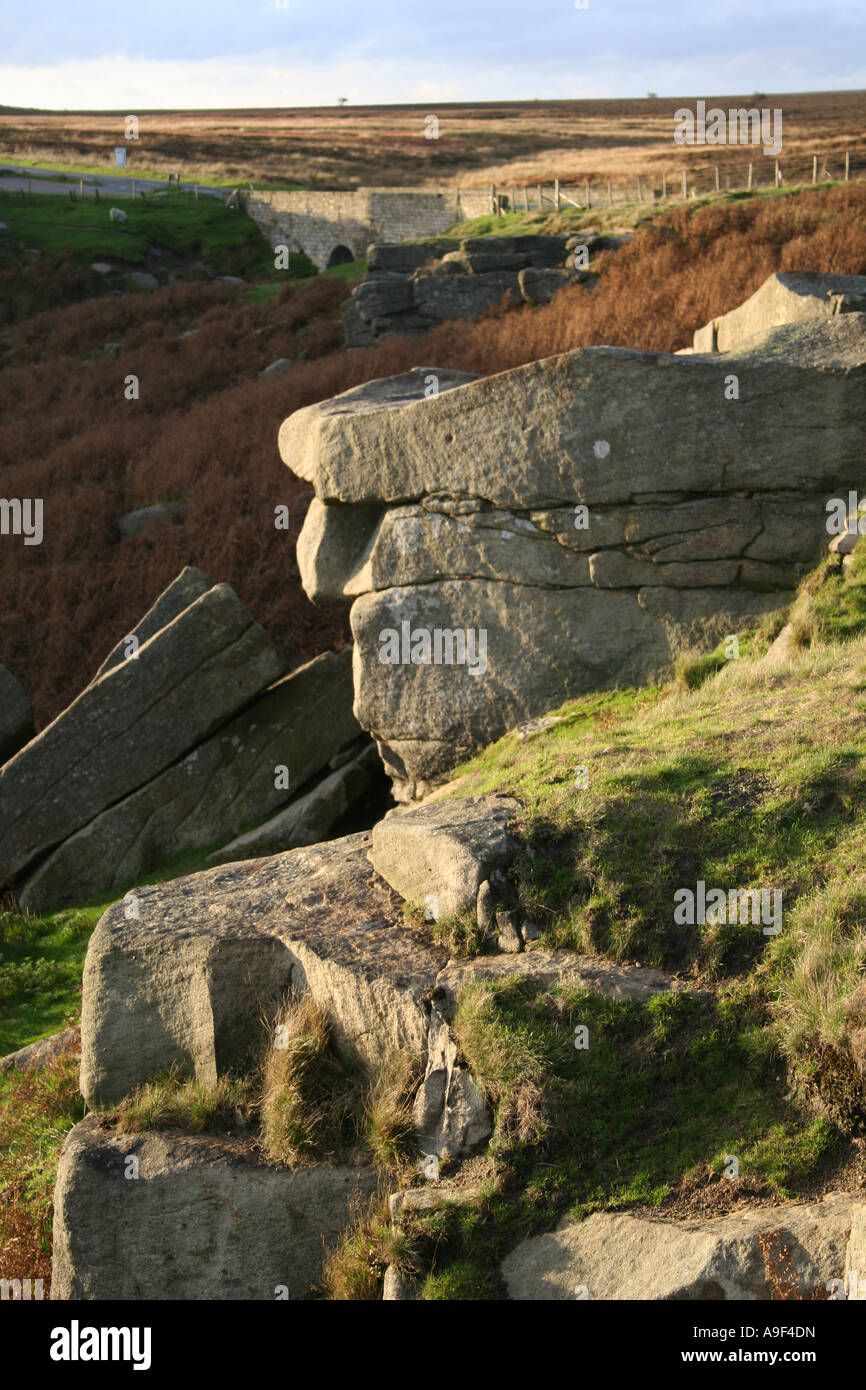 Roccia, Superiore Burbage Bridge, Parco Nazionale di Peak District, Regno Unito Foto Stock