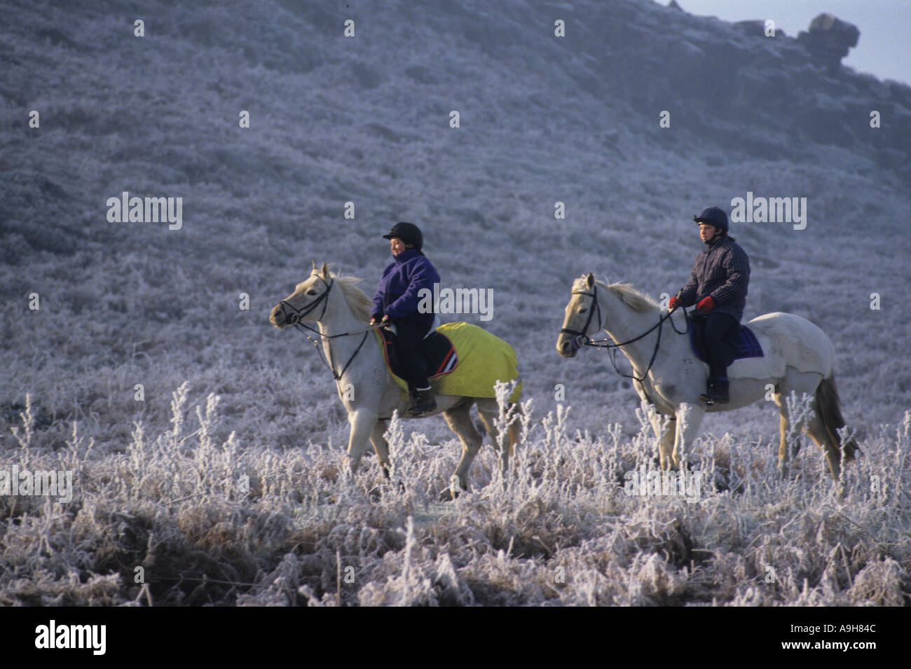 Passatempi Sportivi Equitazione a Ilkley Moor W Yorks brina Foto Stock