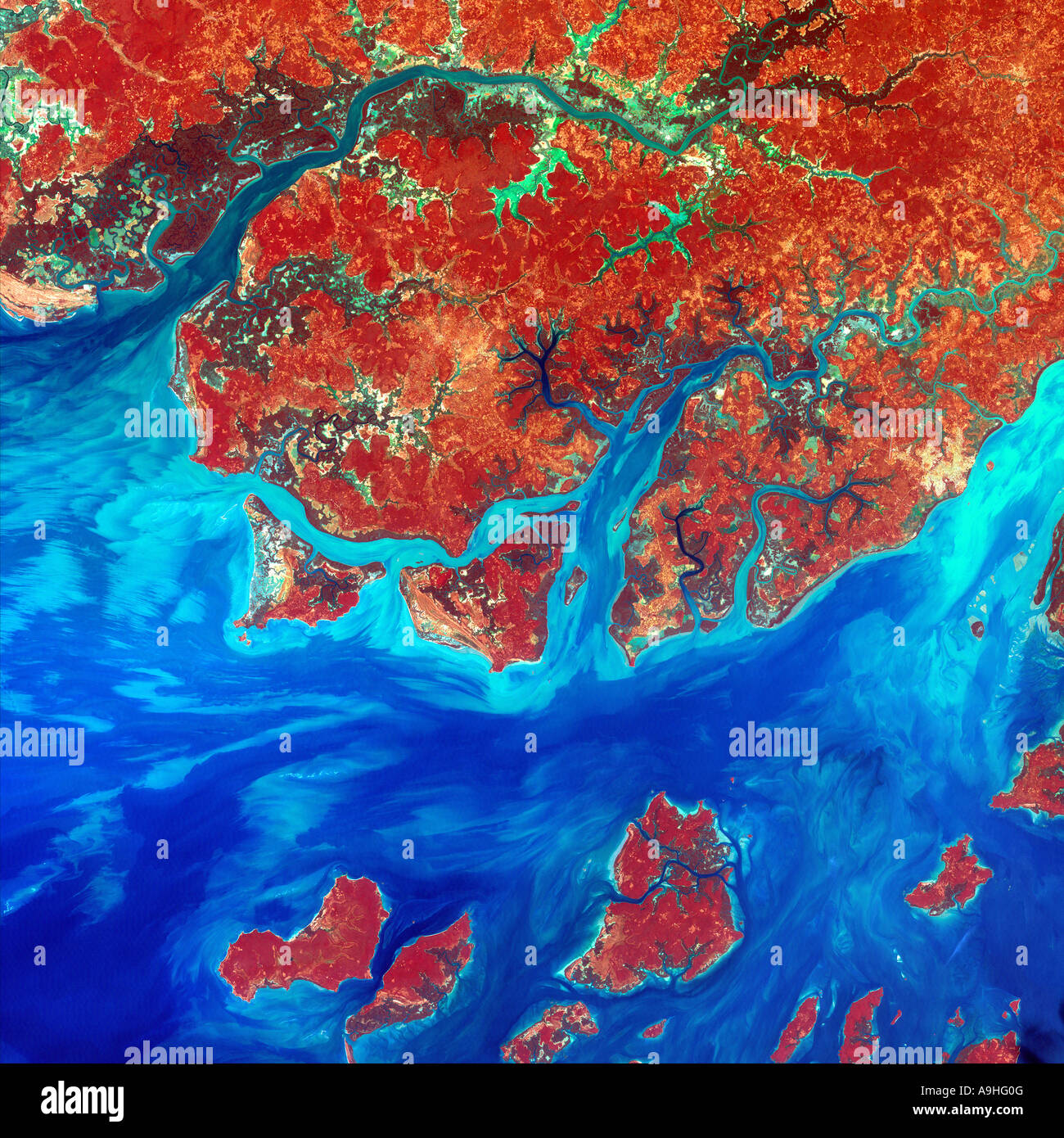 La Guinea Bissau un piccolo paese in Africa occidentale come visto dallo spazio Foto Stock