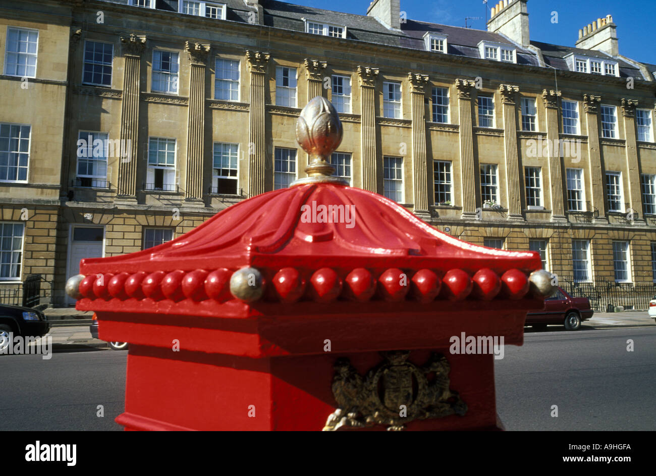Pilastro casella in grande Pultney Street Bath Inghilterra Foto Stock