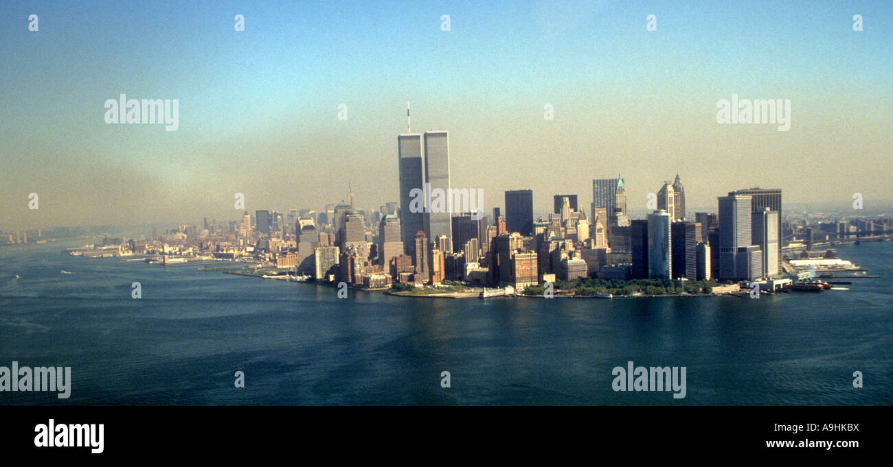 Ariel vista di Manhattan, Pre 9/11. Foto Stock