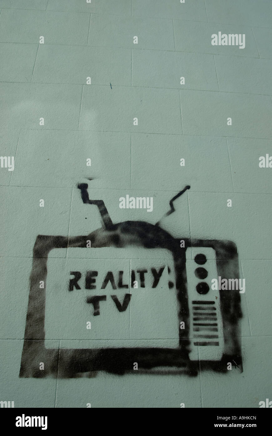 La reality TV graffiti, Aberystwyth Foto Stock