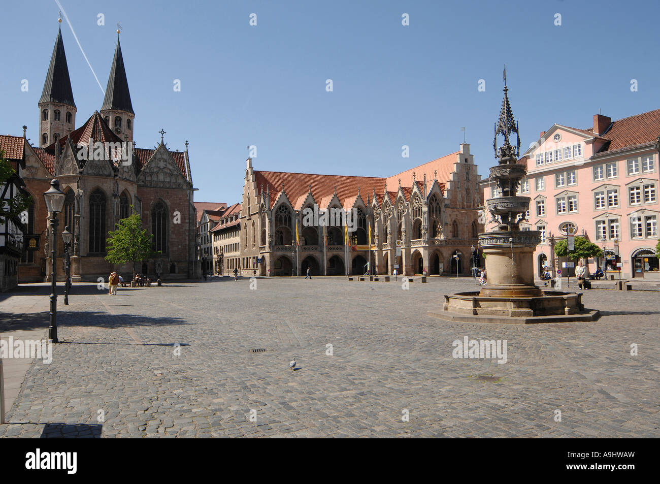 Città vecchia di mercato con Matini chiesa e il vecchio municipio, Braunschweig, Bassa Sassonia, Germania Foto Stock