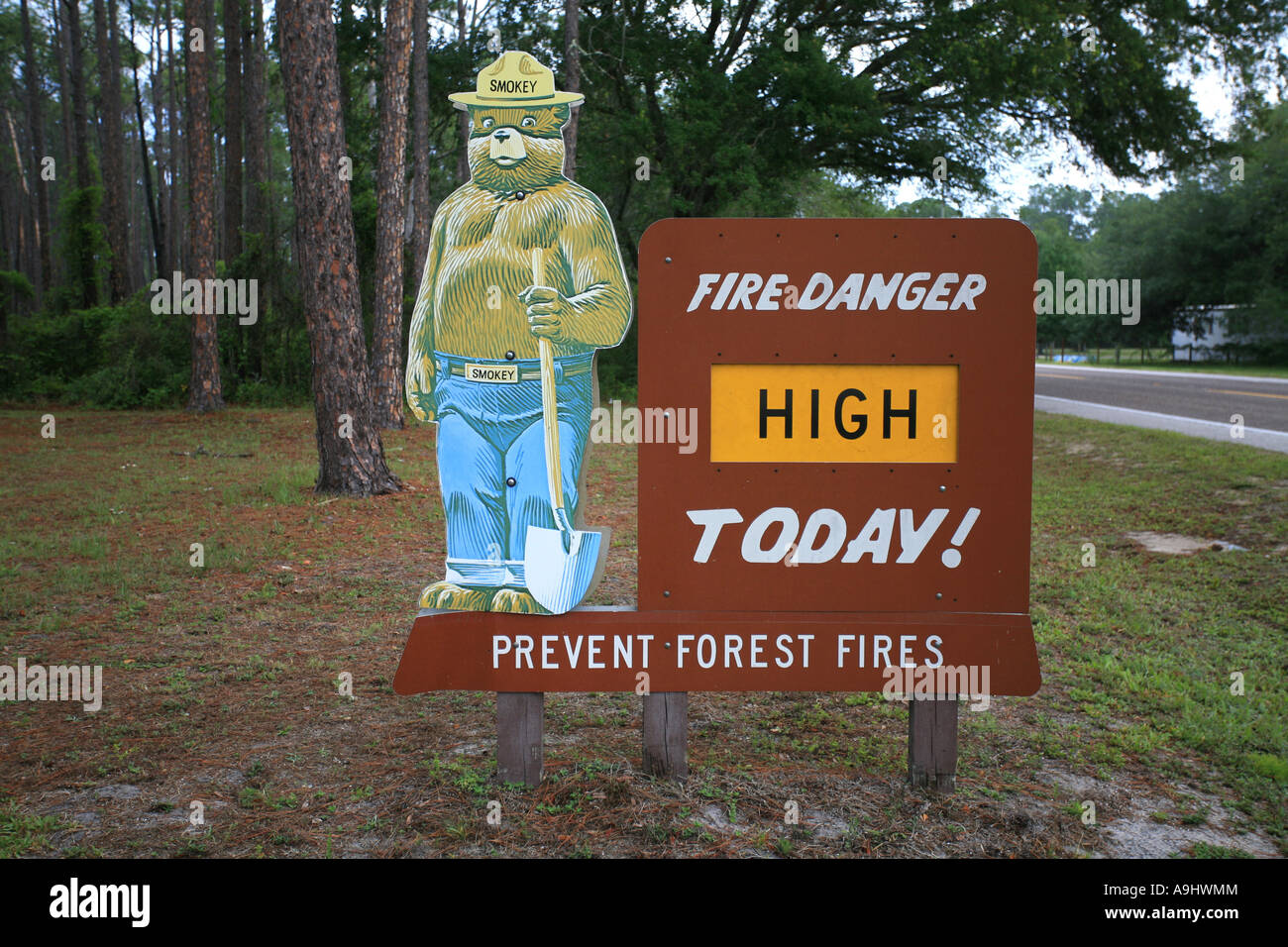 Pericolo di incendio alta oggi, il sig. Smokey, foresta di Ocala, Florida, Stati Uniti d'America Foto Stock