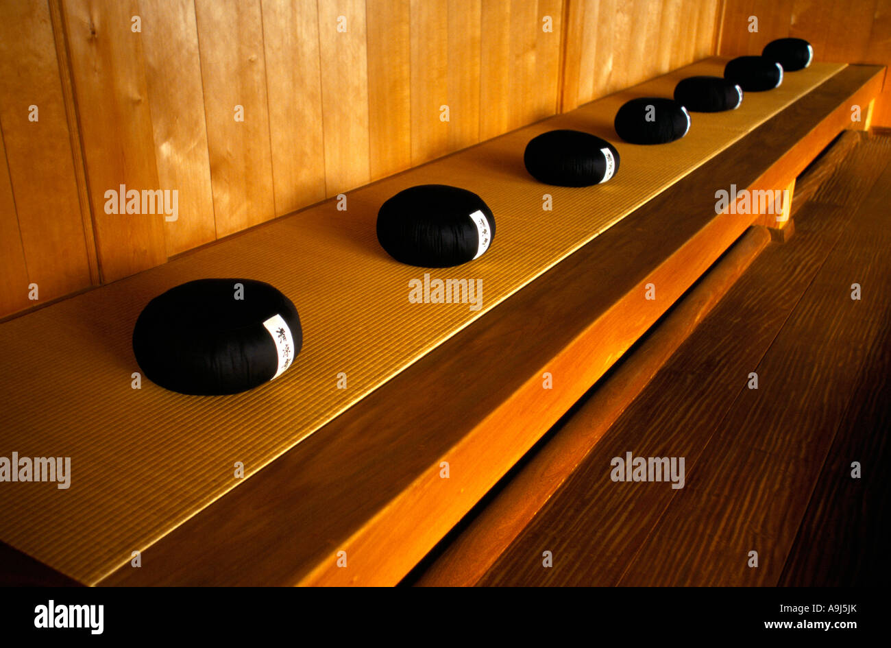 Zafus (meditazione cuscini) all'Seiryu ji in città Hikone Giappone Foto Stock