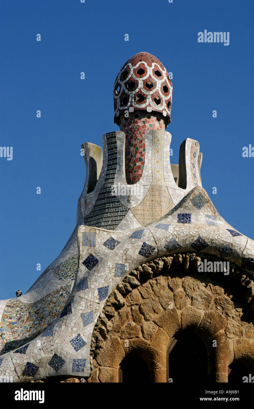 Barcellona Parc Güell di Gaudi porter s lodge Foto Stock Barcellona Parc Güell di Gaudi porter s lodge Foto Stock