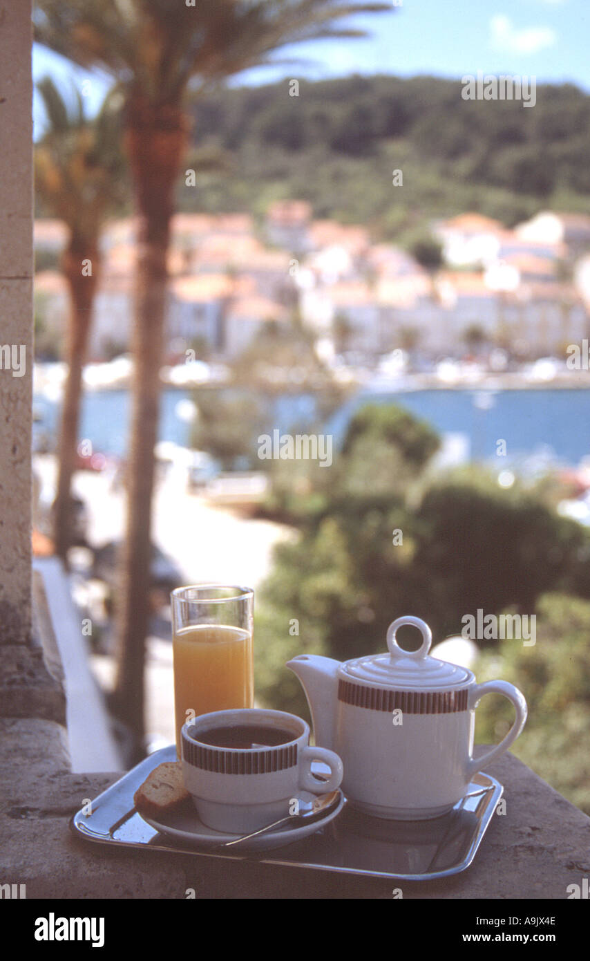 Croazia prima colazione presso la storica Korkula hotel Foto Stock