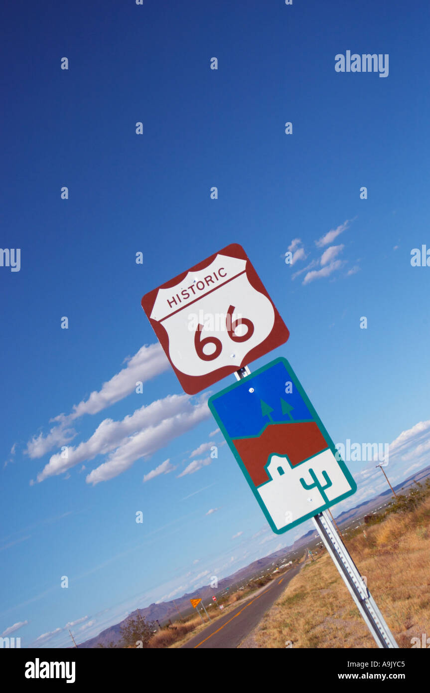 La storica Route 66 Cartello stradale USA Foto Stock