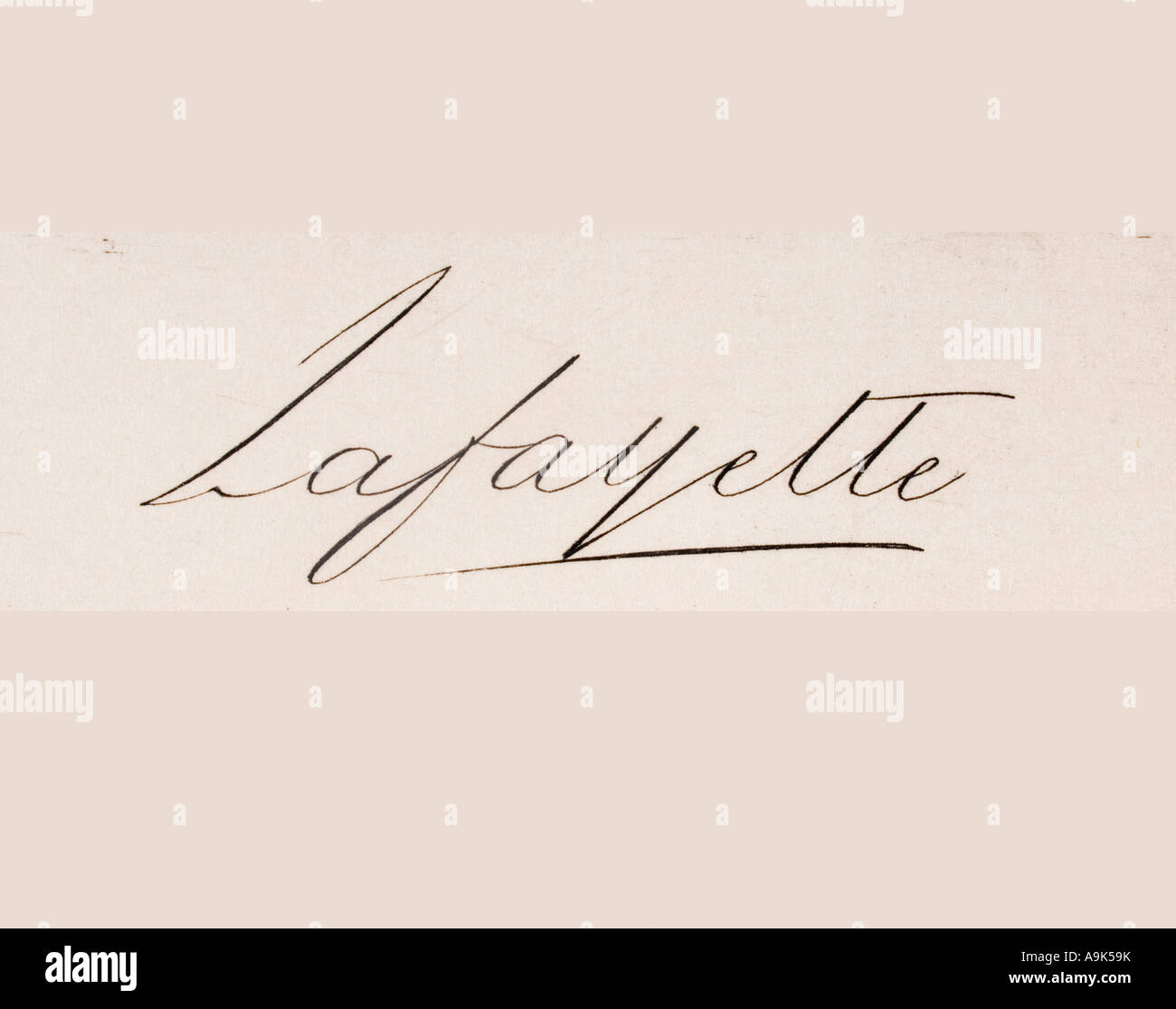 Firma di Marie Joseph Paul Yves Roch Gilbert du Motier, marchese de Lafayette, 1757 - 1834. Foto Stock