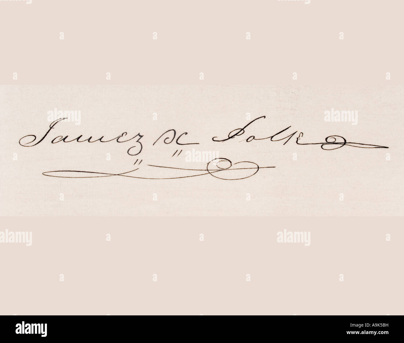 Firma di James Knox Polk, 1795 - 1849. 11° presidente degli Stati Uniti, 1845 - 1849. Foto Stock