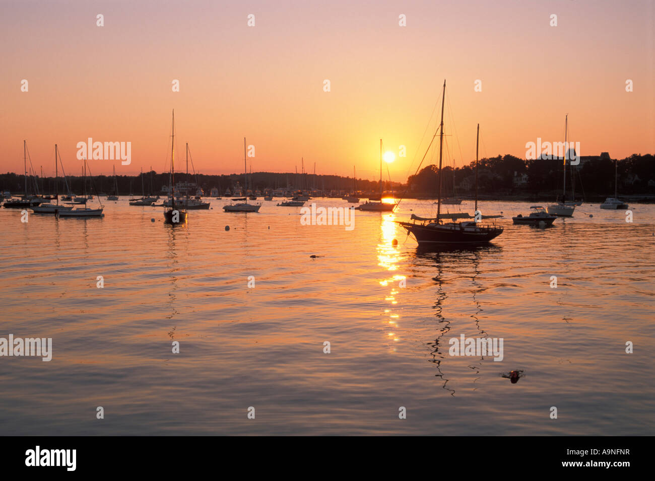 Tramonto sul nuovo castello porto dalla Odiorne Point State Park su New Hampshire il seacoast Foto Stock