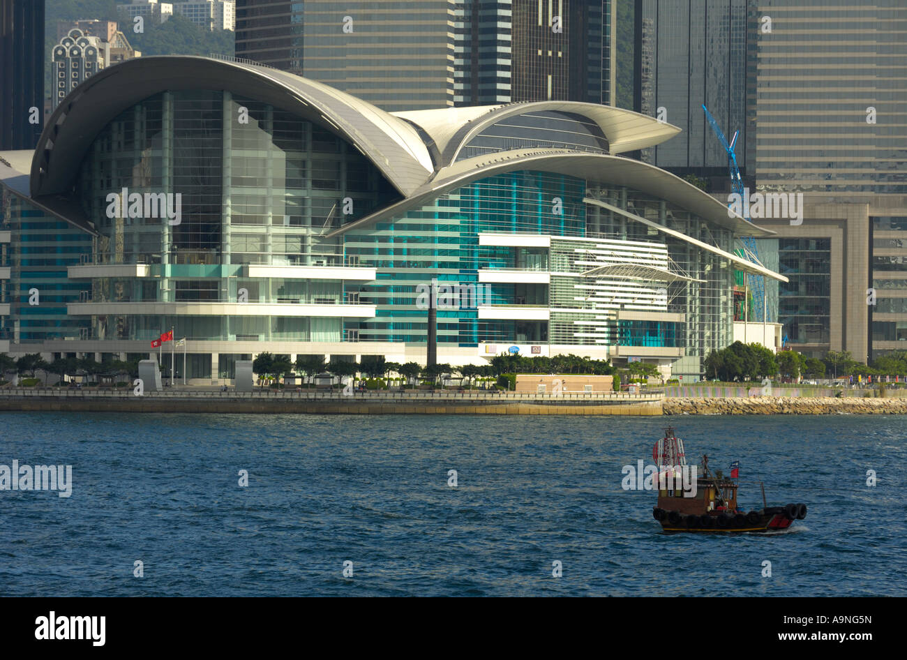 Hong Kong Convention & Exhibition Centre con Grand Hyatt Regency Hong Kong Island CN Foto Stock