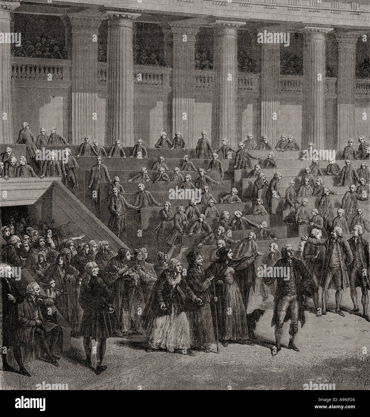 Le donne invadono il gruppo 5 ottobre 1789 dalla Histoire de la Revolution Francaise da Louis Blanc Foto Stock