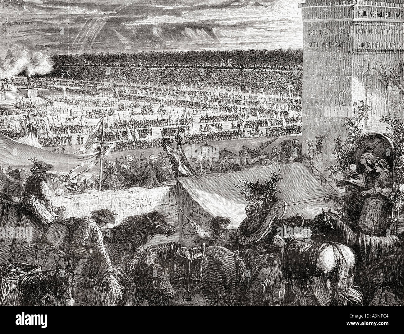 La Fête de la Fédération come visto da dietro il Re della tenda. Da Histoire de la Revolution Francaise da Louis Blanc Foto Stock