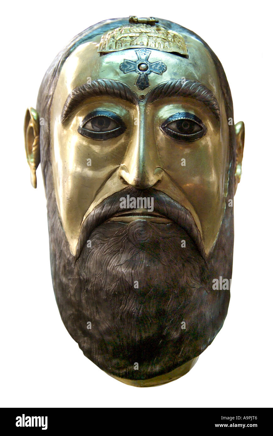 Oro dorato bronzo maschera facciale testa Russia slava Russo Serbo bulgaro Serbo Croato Croazia Apostolo slavi tesoro slavia Foto Stock