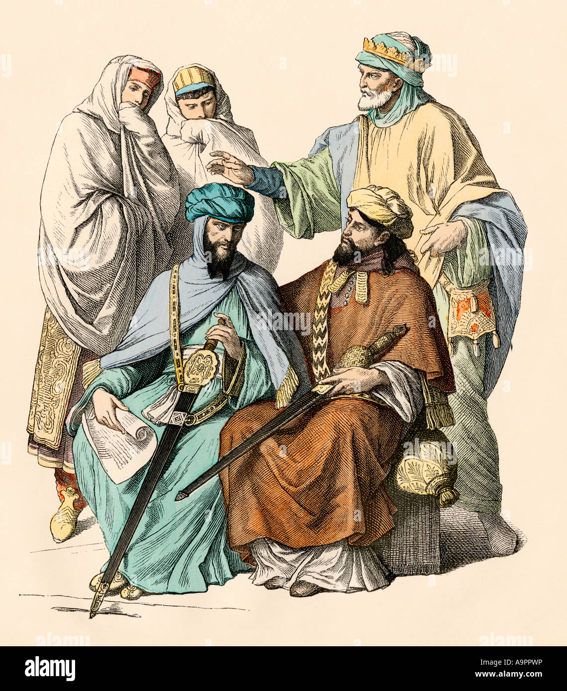 In stile moresco princes. Colorate a mano la stampa Foto Stock