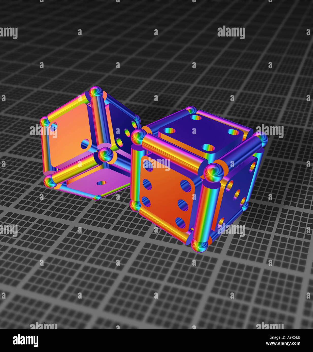 Due immaginari cerchi metallici a dadini Foto Stock