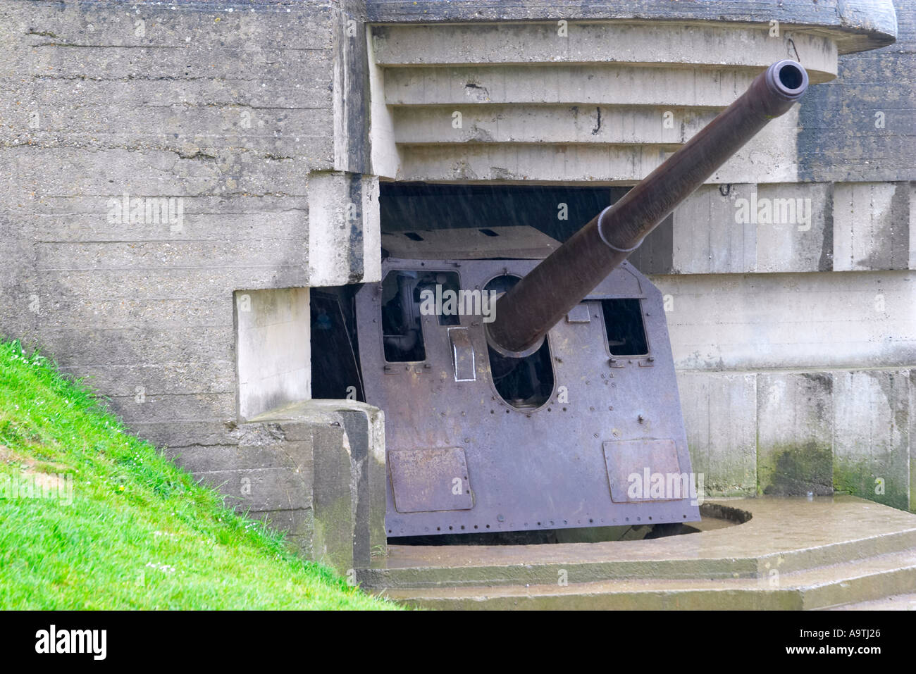 Batteria tedesca a Longueville Normandia Francia Foto Stock