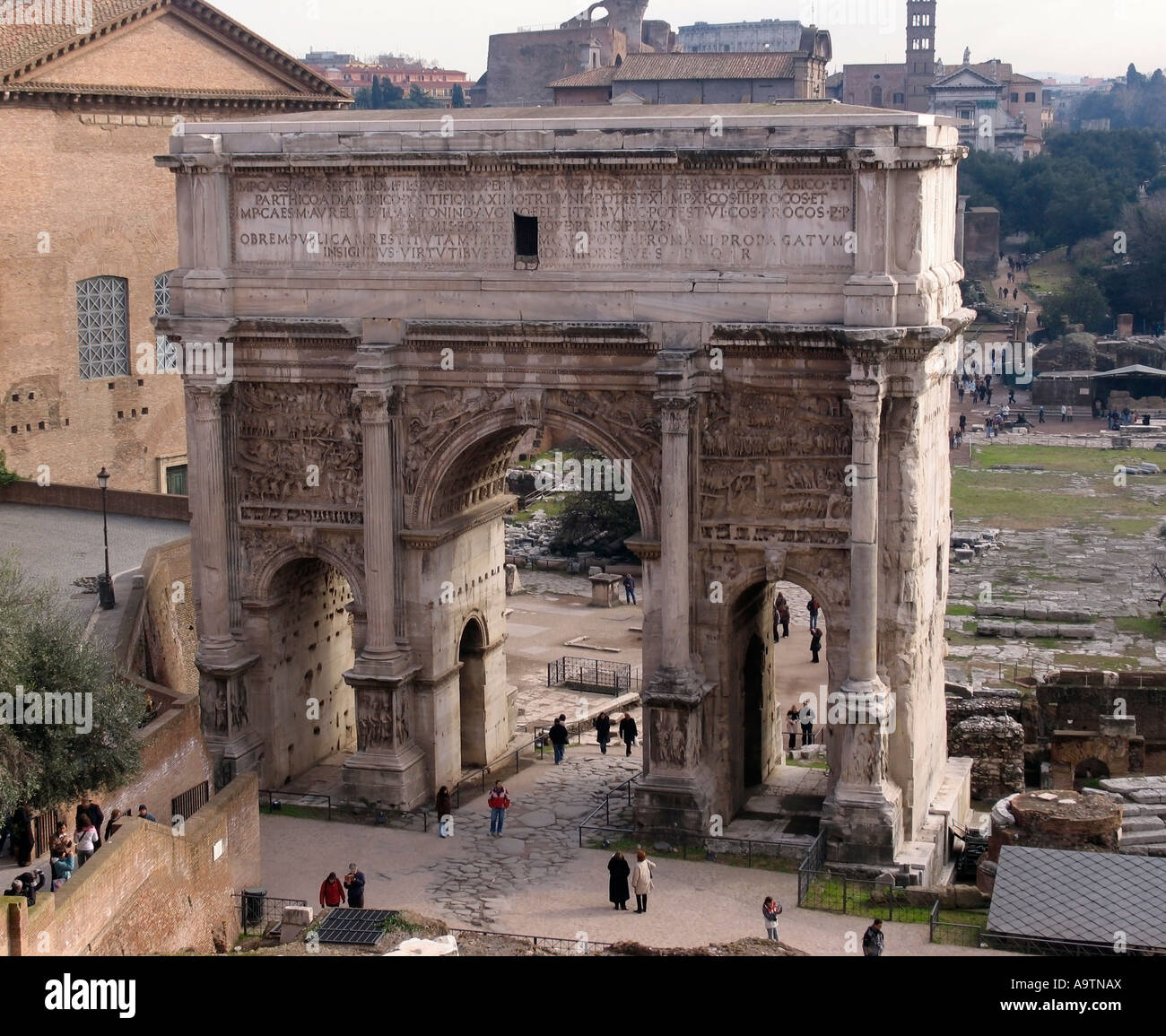 Roma Italia arco trionfale di Settimio Severo nel Foro Romano Foto Stock