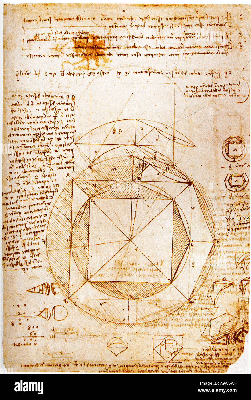 Studi geometrici di Leonardo da Vinci Foto Stock