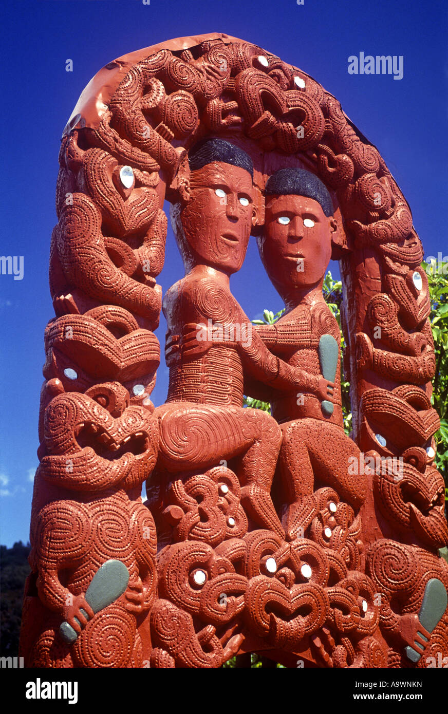 GATEWAY Maori Whakarewarewa ROTORUA Isola del nord della Nuova Zelanda Foto Stock