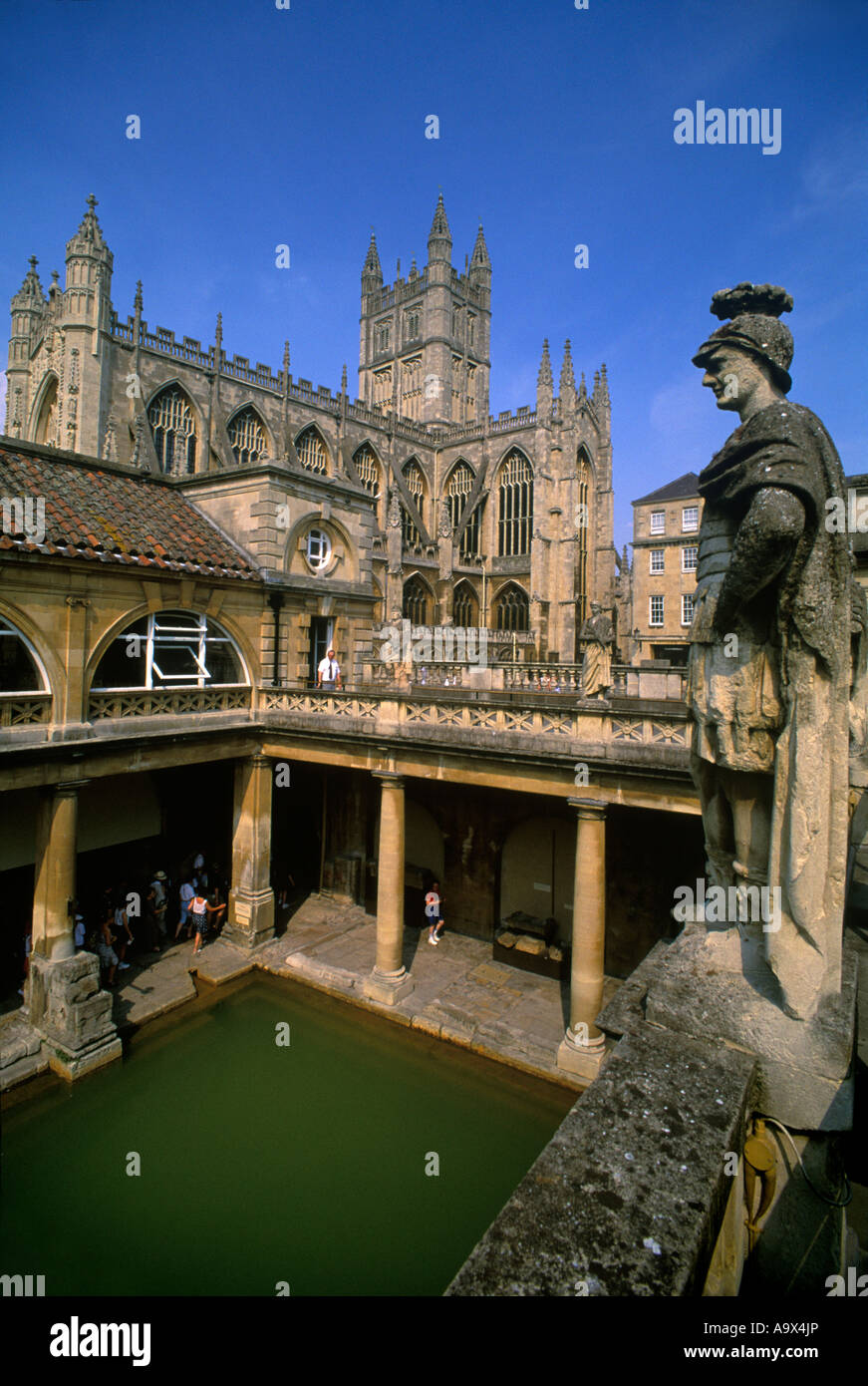 Statua grande Bagni Romani e Abbazia di Bath AVON England Regno Unito Foto Stock