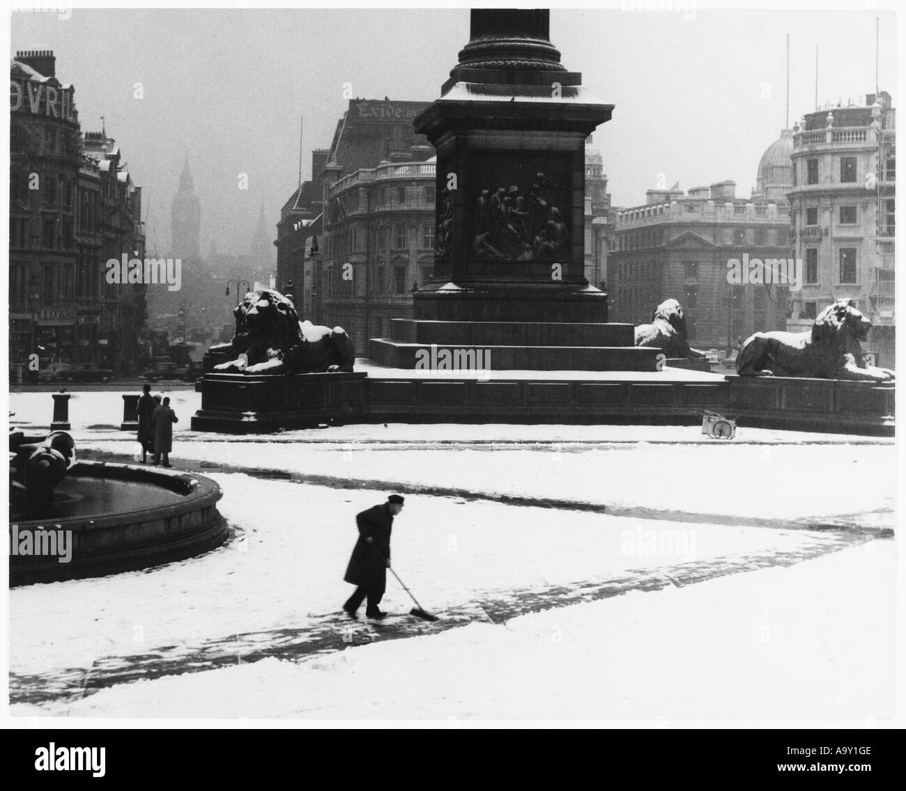 Snow Trafalgar Square Foto Stock
