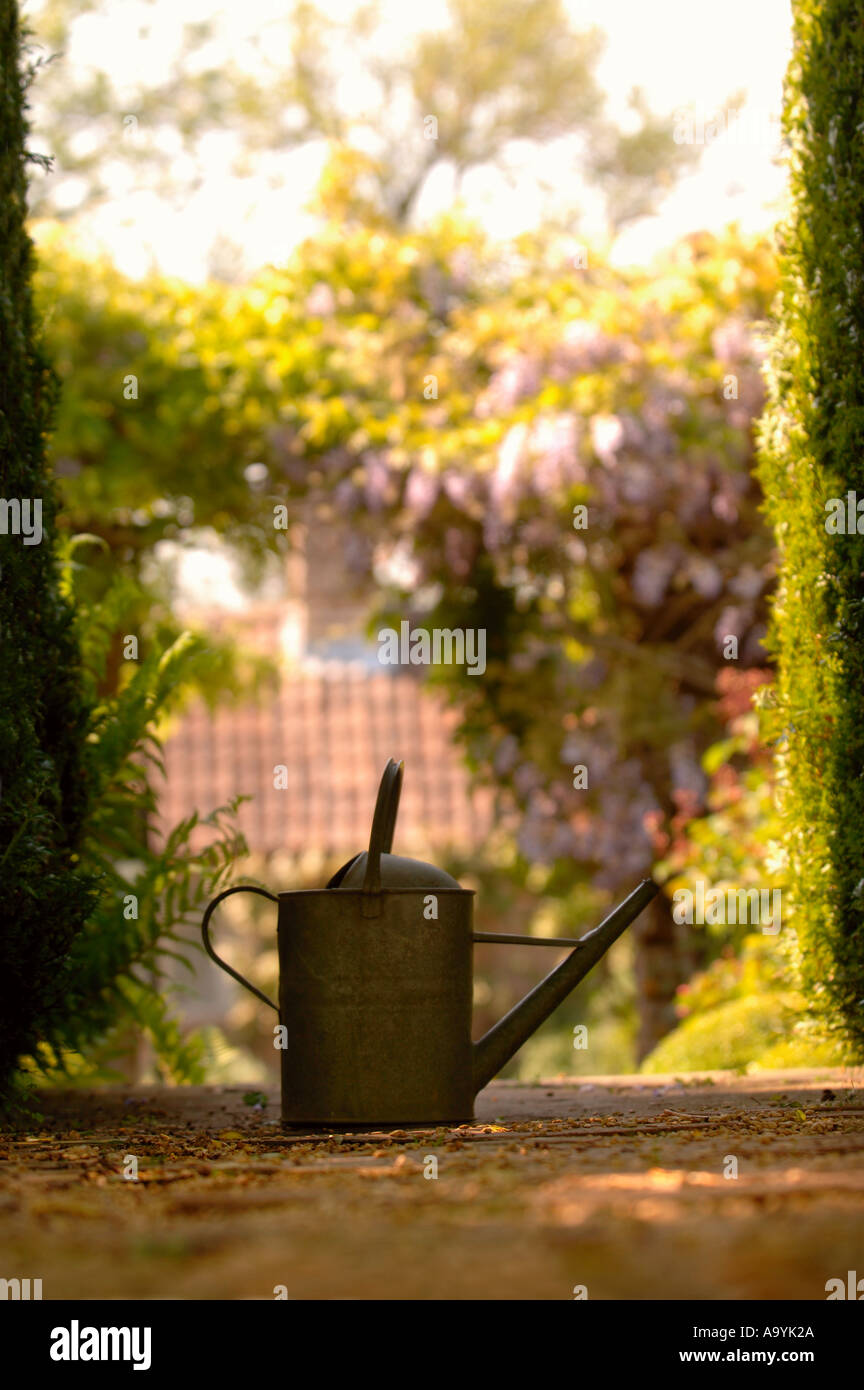 Pound Hill House e giardini nella zona ovest di Kington WILTSHIRE REGNO UNITO un annaffiatoio Maggio 2005 Foto Stock