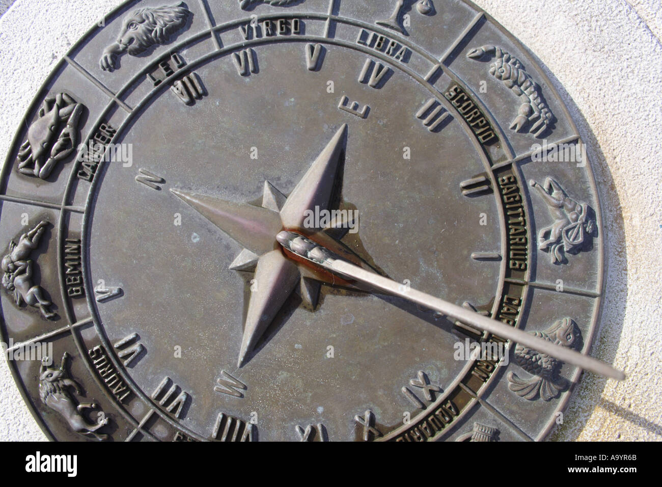 Un orologio solare che mostra segni di ZODIAK BAPD1812 Foto Stock