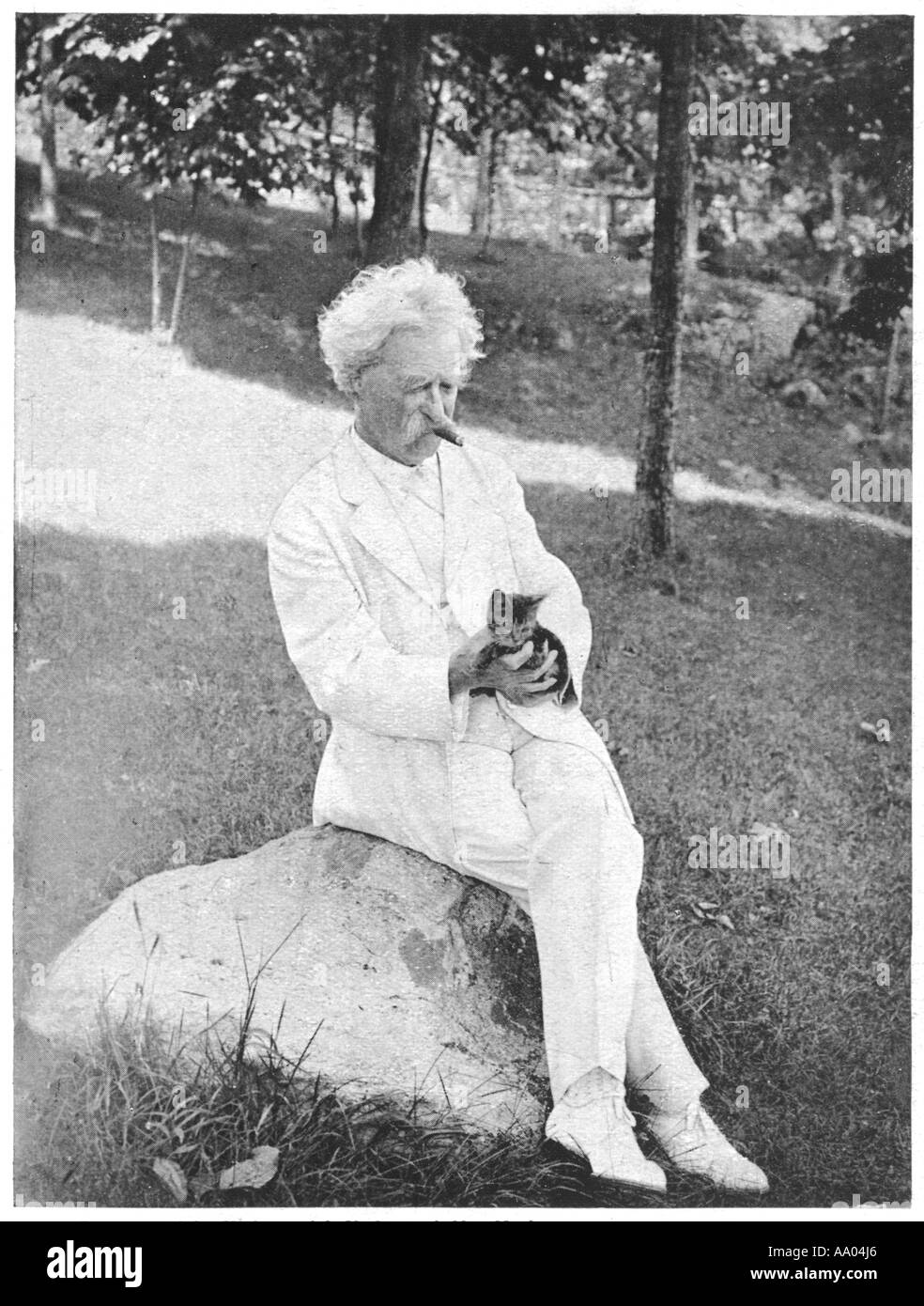 Mark Twain e Cat Foto Stock