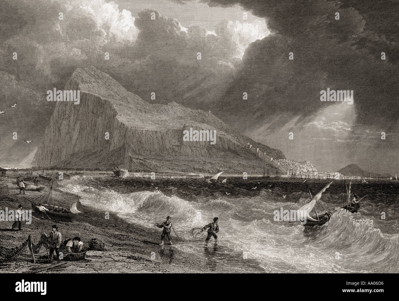 Gibilterra fseen rom il lato baia del XIX secolo. Foto Stock