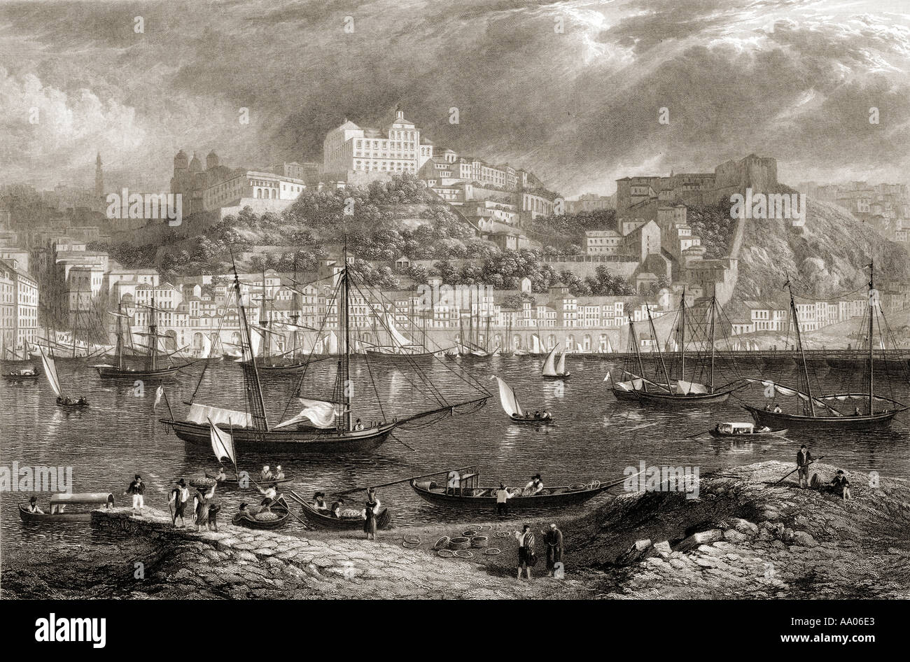 Porto aka Oporto, Portogallo da Villa Nova nel XIX secolo Foto Stock