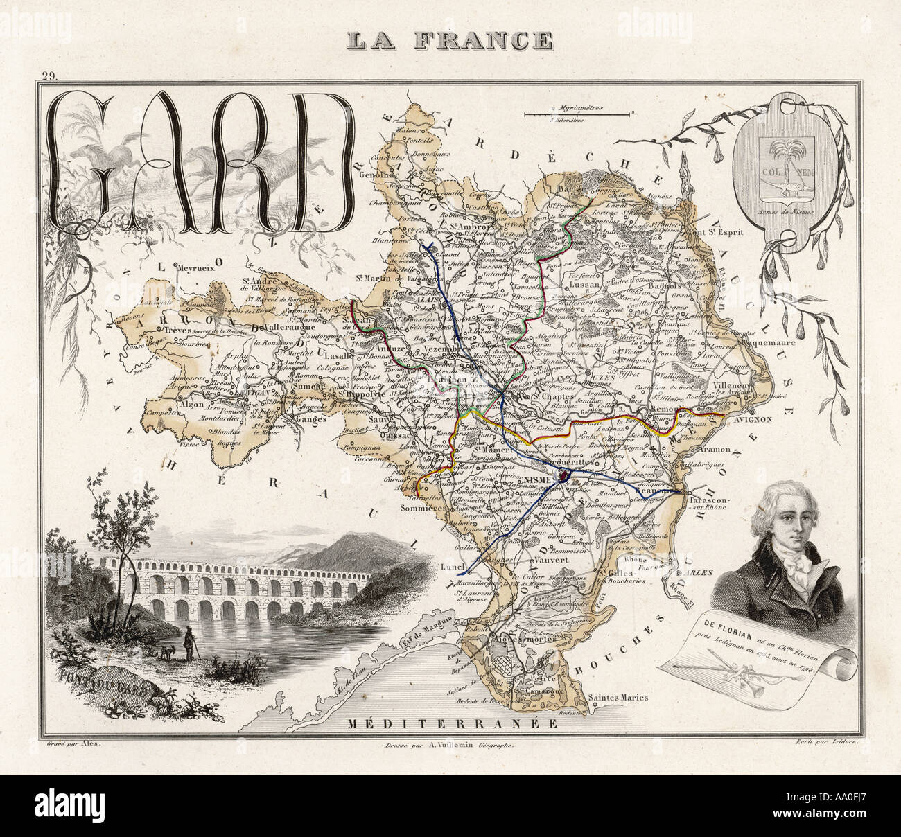 Mappa di Gard Francia Foto Stock