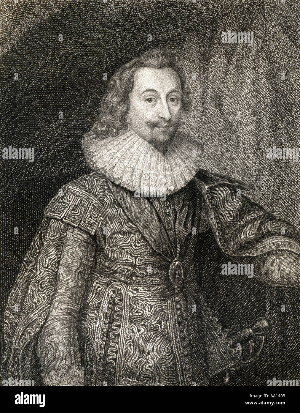 George Villiers,primo duca di Buckingham, alias Sir George Villiers o Visconte Villiers, 1592 - 1628. Inglese cortigiano, statista e protettore delle arti. Foto Stock