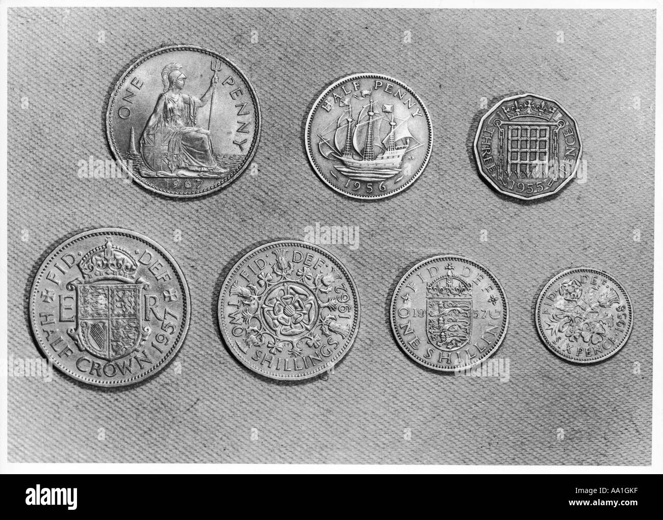 Vecchie monete in inglese Foto Stock