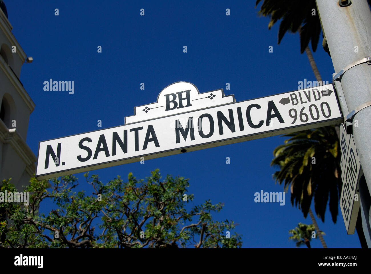 A nord di Santa Monica Boulevard cartello stradale, Los Angeles, California USA Foto Stock