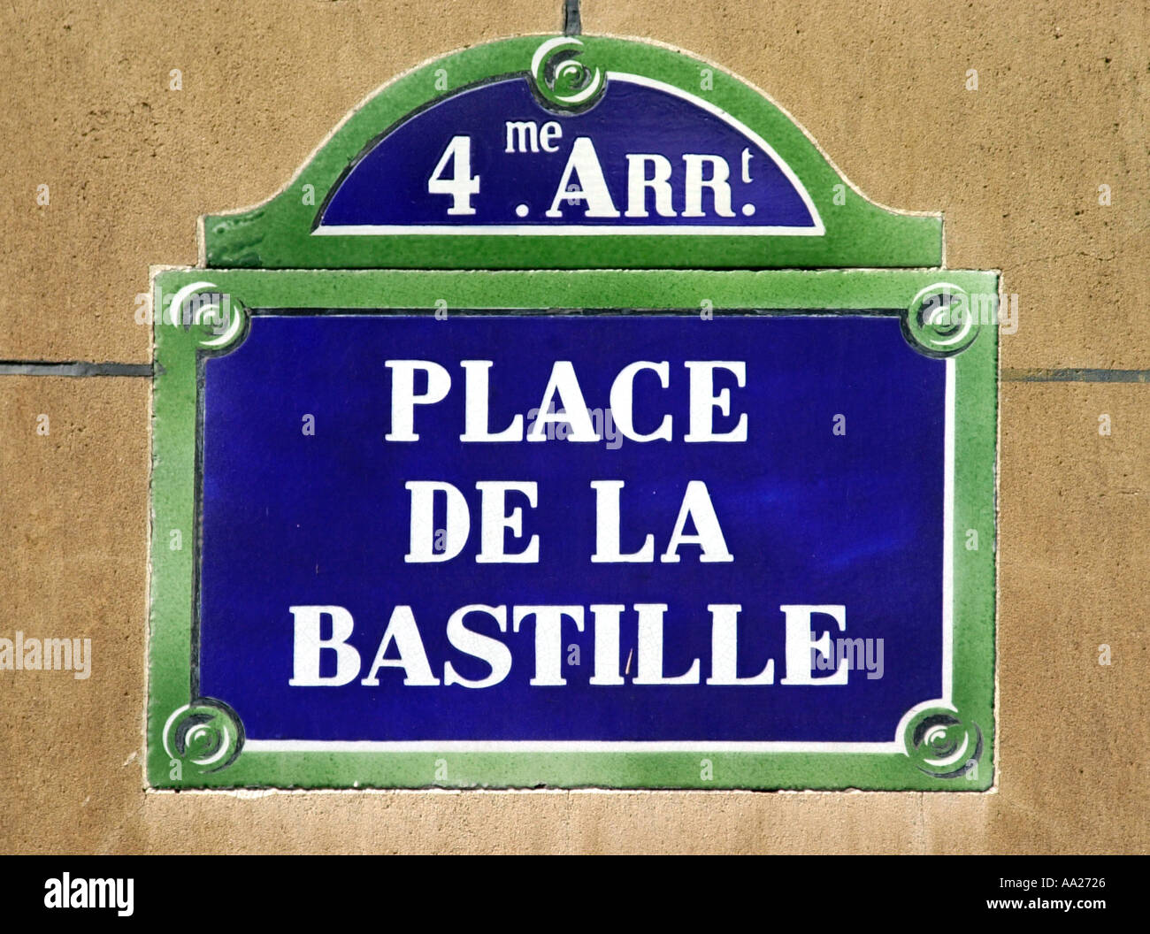 Un cartello stradale per la Place de la Bastille, Parigi, Francia Foto Stock