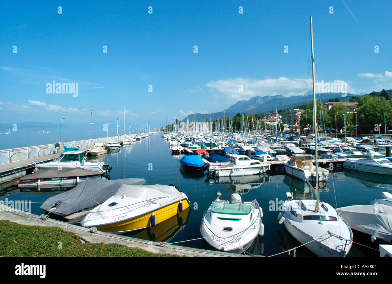 Porto di Evian, il lago di Ginevra (Lac Leman), Francia Foto Stock