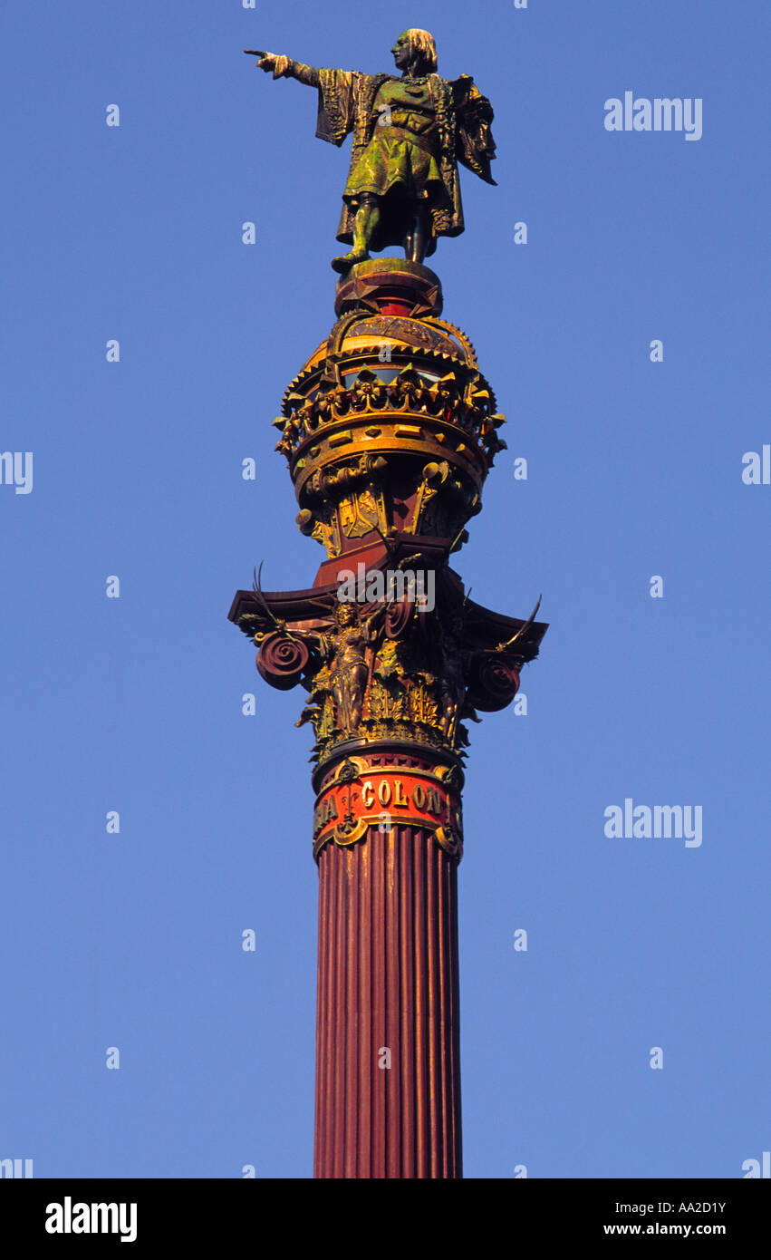 Spagna Barcellona Cristoforo Colombo Monumento al Port Vell Foto Stock