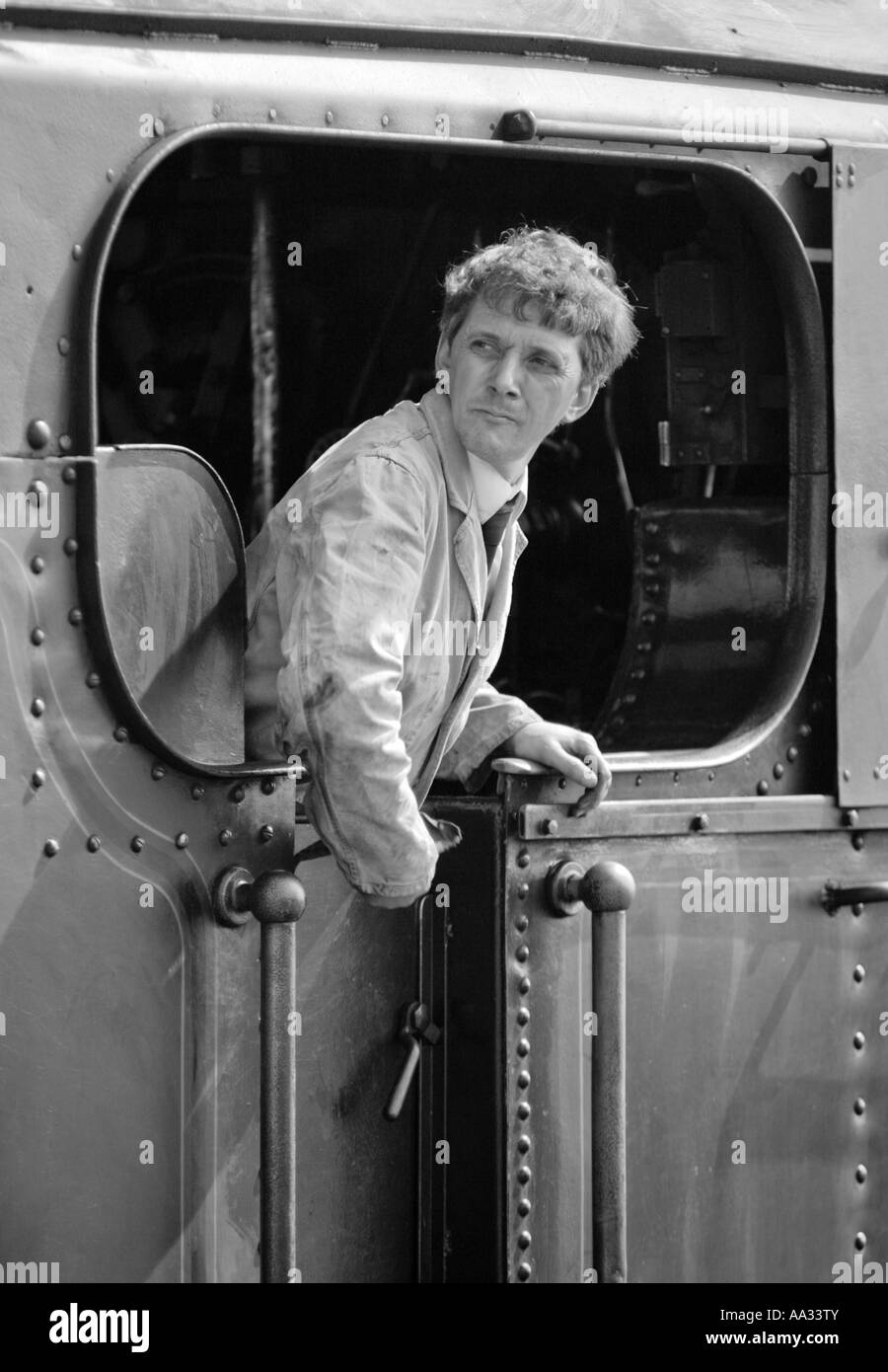 Motore a vapore in attesa del driver per il Flag per iniziare il viaggio Foto Stock