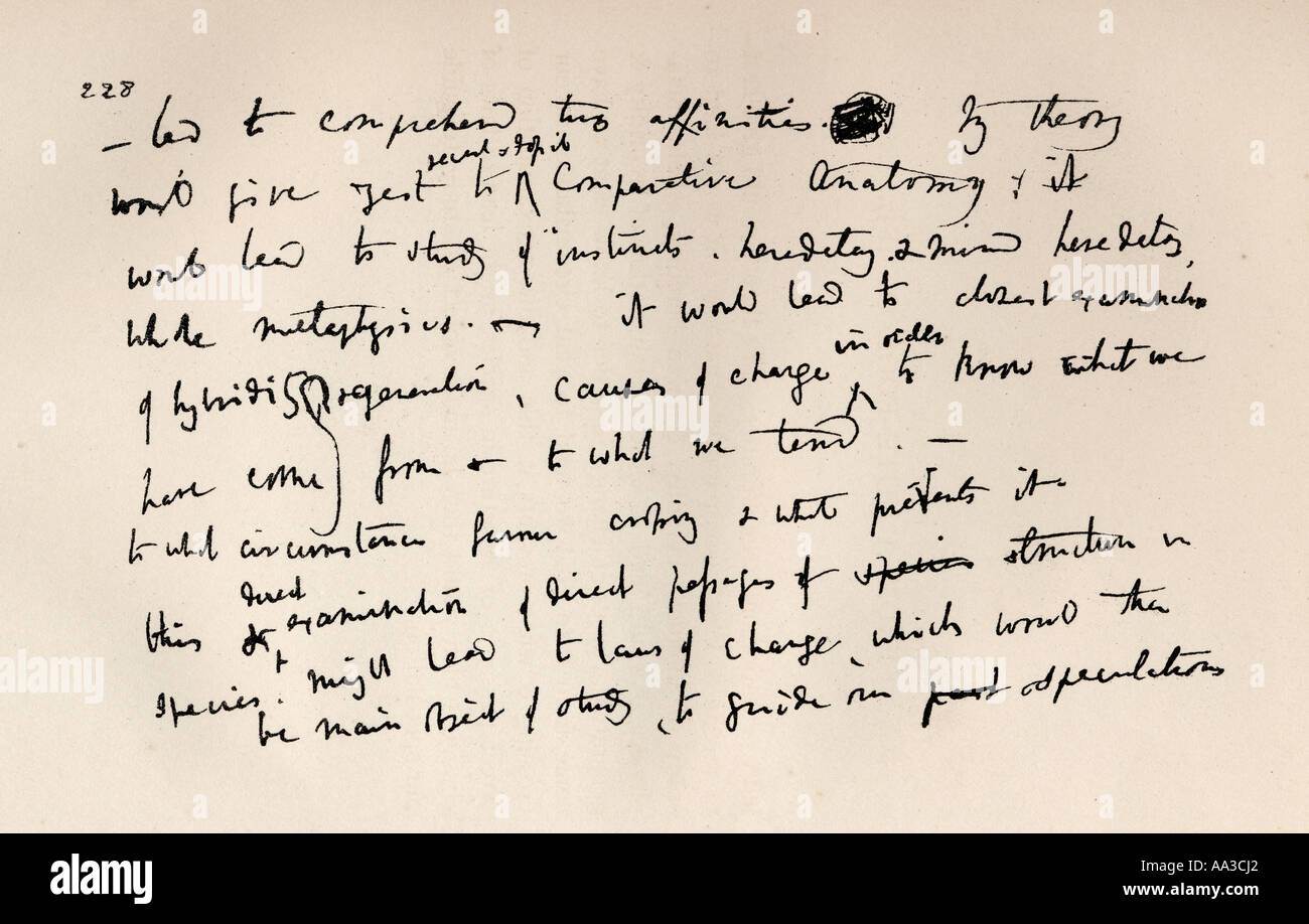 Pagina di facsimile di un notebook di Charles Darwin del 1837 Foto Stock