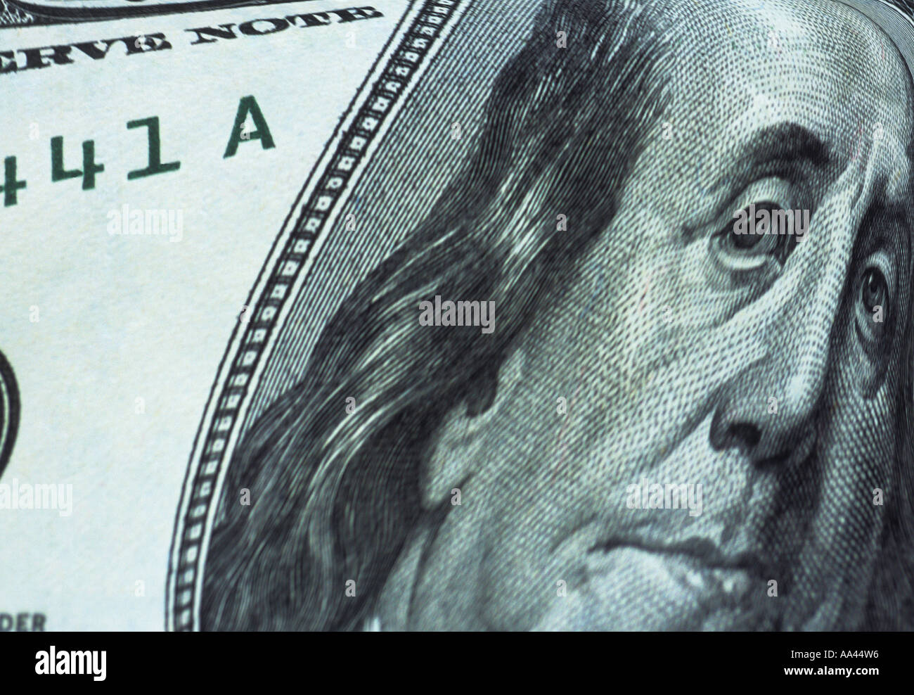 banconota da 100 dollari. Debito nazionale. Denaro contante valuta degli Stati Uniti. Ritratto di Benjamin Franklin. Cento dollari. Foto Stock