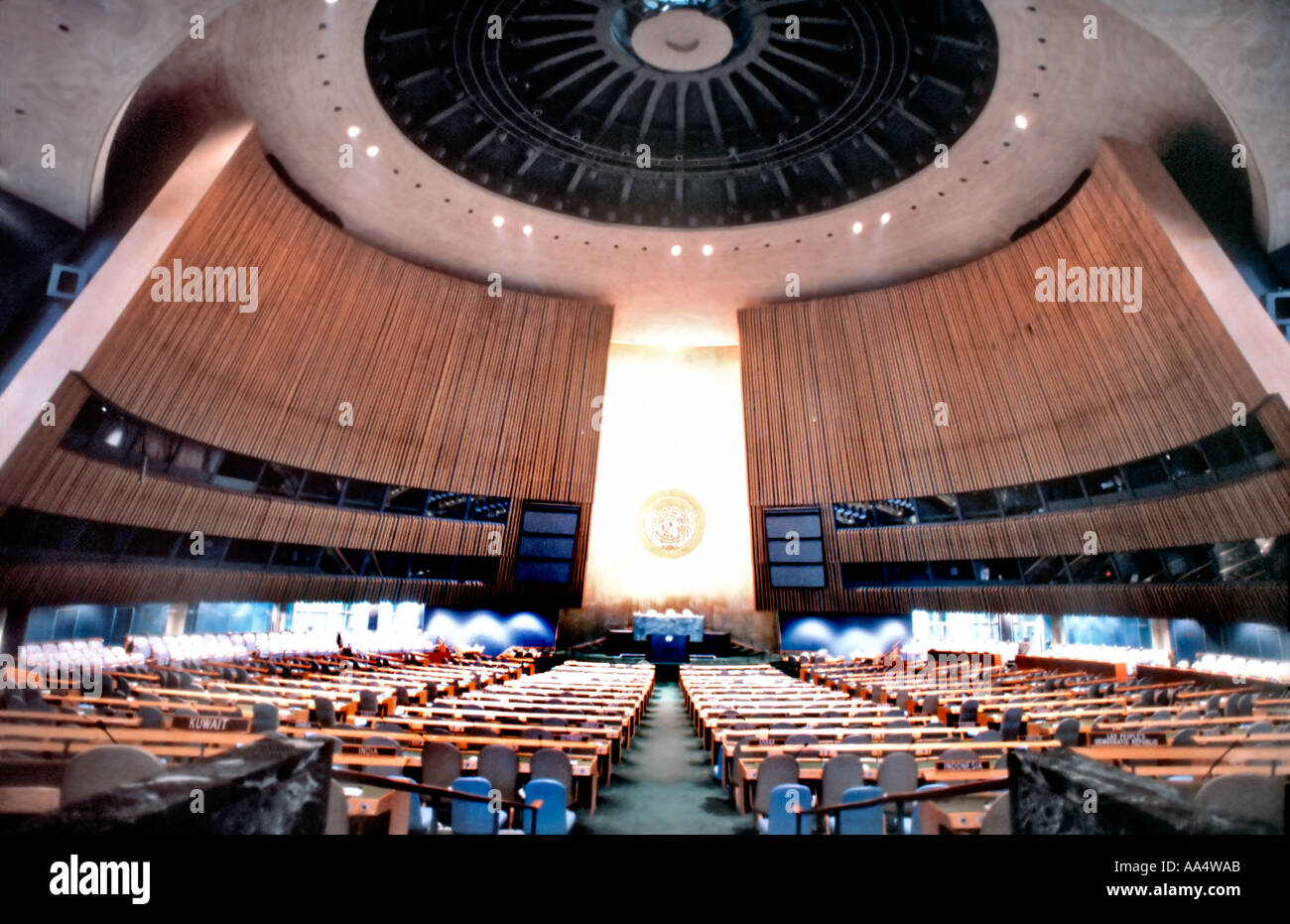 New York, NY, interni edificio delle Nazioni Unite 'Consiglio economico'  Sala riunioni, Vista grandangolare, sede delle Nazioni Unite Stati Uniti  Foto stock - Alamy