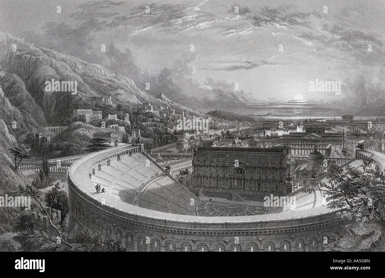 Antica città di Efeso, Turchia, da sopra il Teatro restaurato da piani e le misure prese in loco Foto Stock